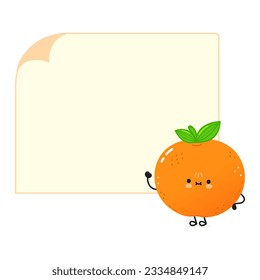 Tangerine fruit poster character. Vector hand drawn cartoon kawaii character illustration. Isolated white background. Mandarin and poster