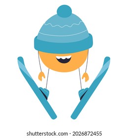 Tangerine fruit ski jumper vector clip art isolated on white background. 