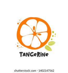 Tangerine icon. Ink hand drawn vector illustration. Can be used for cafe, menu, shop, bar, restaurant, poster, sticker, logo, detox diet concept, farmers market