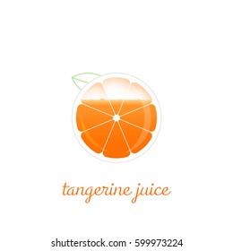 Tangerine juice icon. Original blister slot design. Grey linear contour of a sliced fruit with leaf around a glass liquid container with an orange drink. Fine combination of simplicity and elegance.