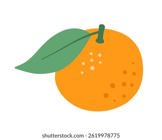 Mandarina con la hoja, ilustración plana, arte abstracto de la fruta aislado en blanco