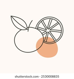 Tangerine with a leaf and a slice of mandarin next to it. Good for Christmas or Winter designs. Winter and holiday symbol.