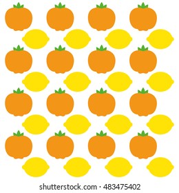 Tangerine and lemon background. Fruits summer healthy and organic food theme. Colorful design. Vector illustration