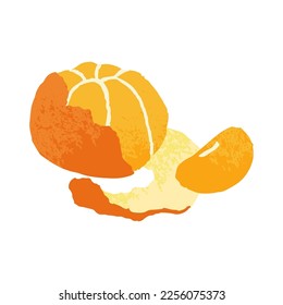 Tangerine, mandarin. Fresh orange clementine fruit with wedge piece, peel. Tropical citrus with segment, slice. Natural vitamin southern food. Flat vector illustration isolated on white background.