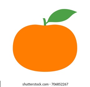 Tangerine or mandarin orange citrus fruit with leaf flat vector color icon for apps and websites