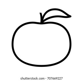 Tangerine or mandarin orange citrus fruit with leaf line art vector icon for apps and websites