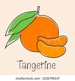 Tangerine, Mandarin, orangefarbenes Strangsymbol. Zitrusfrüchte eine Linie handgezeichnet Silhouette. Organisches, veganisches Konzept. Modernes lineares Logo-Zeichen im minimalen Stil. Einziger, Vektorgrafik-Schreib-einfacher Logotyp