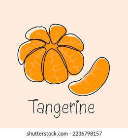 Tangerine, Mandarin, orangefarbenes Strangsymbol. Zitrusfrüchte eine Linie handgezeichnet Silhouette. Organisches, veganisches Konzept. Modernes lineares Logo-Zeichen im minimalen Stil. Einziger, Vektorgrafik-Schreib-einfacher Logotyp