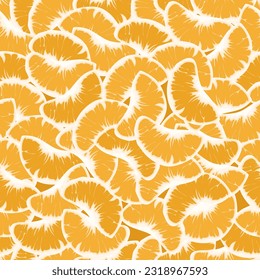 Tangerine or Mandarin orange slices seamless pattern. Endless texture with fruits Mandarins, tangerine, clementine. Organic food, vegetarian product. Citrus fruit flat and cartoon vector illustration
