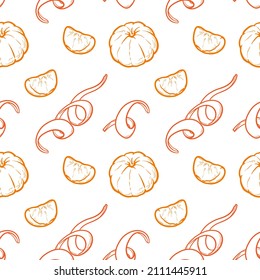 Tangerine or mandarin seamless pattern. Fruit and peel vector illustration.