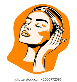 Tangerine Orange Female Portrait for Self Love and Empowerment Art, Vector Design, Isolated