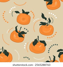 Tangerine pattern. Ripe bright tangerine. Tangerine exotic citrus wallpaper for printing or packaging. Orange mandarins. Citrus background.