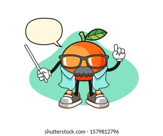 Tangerine scientist professor with speech bubble cartoon. Mascot Character vector.