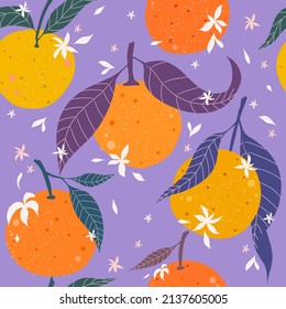 Tangerine seamless pattern. Citrus fruit background.
