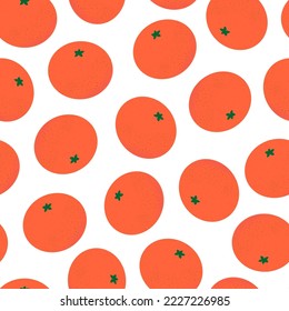 Tangerine seamless pattern. Exotic tropical orange citrus fruit, juicy tangerine, vector minimalistic illustration for textiles, wrapping paper and wallpaper.