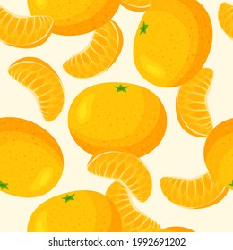 Tangerine seamless pattern. Summer banner concept. Vector illustration in trendy flat style.