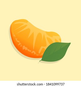 Tangerine slice with a leaf on a pink background