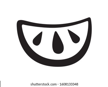 tangerine slice, orange, lemon and seeds (doodle style as a beautiful icon, linear sketch, vector, hand drawn )