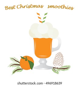 tangerine smoothies Christmas-tree branch pine cone isolated on white background vector creative modern of art