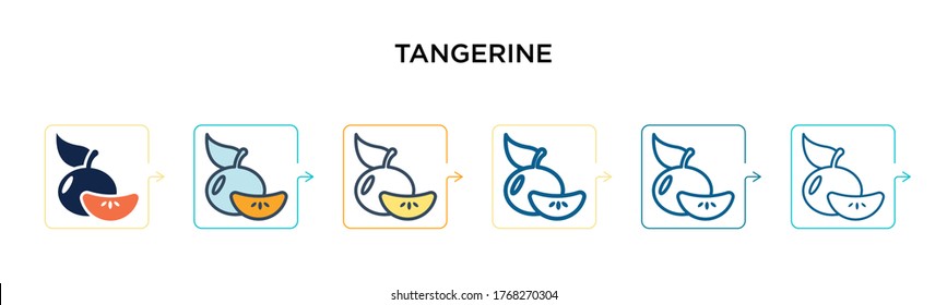 Tangerine vector icon in 6 different modern styles. Black, two colored tangerine icons designed in filled, outline, line and stroke style. Vector illustration can be used for web, mobile, ui