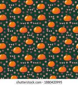 Tangerines and candy. Festive background. Drawing. background. Seamless pattern. Vector graphics.
