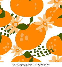 mandarinas planas. Para el diseño, impresión, papel pintado, papel, textiles. Patrón transparente que se solapa con el vector.	

