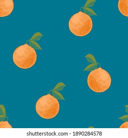 tangerines on blue background pattern vector