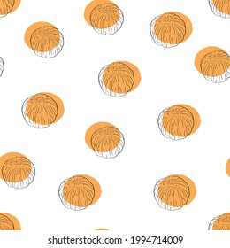 Tangerines seamless pattern in sketch style Vector illustration Peeled citrus with orange-colored spots on white background