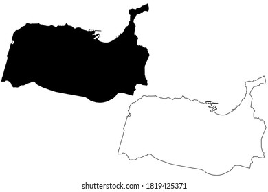 Ciudad de Tánger (Reino de Marruecos, Región de Tánger-Tetouan-Al Hoceima), ilustración vectorial del mapa, esbozo del mapa de la ciudad de Tánger