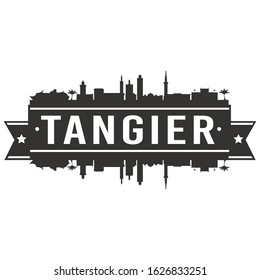 Tangier Morocco Skyline. Banner Vector Design Silhouette Art. Cityscape Travel Monuments.