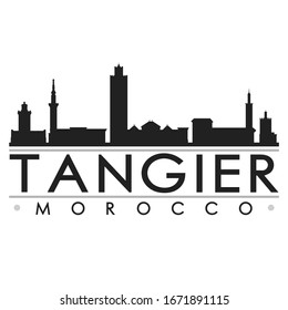 Tánger, Marruecos Skyline Silhouette City. Vector de diseño de Cityscape. Famosos Monumentos Turismo.