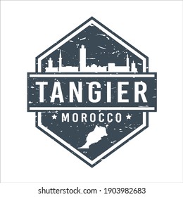 Tánger, Marruecos: Icono de sello de viaje. Diamante de Turismo de Diseño de la Ciudad de Skyline. Ilustración vectorial Grunge Clip art Badge.