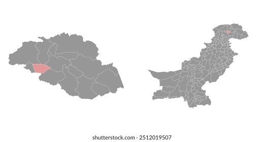 Mapa del distrito de Tangir, división administrativa de Pakistán. Ilustración vectorial.
