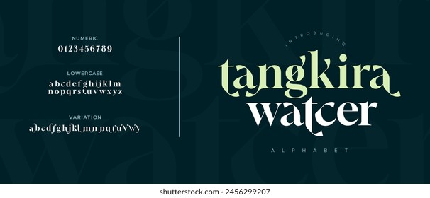 Tangki Elegant Font Uppercase Lowercase and Number. Classic Lettering Minimal Fashion Designs. Typography modern serif fonts regular decorative vintage concept. vector illustration