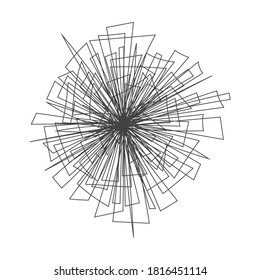 El caos del ángulo abstracto dibujado a mano desordenada ilustración vectorial de bola de garabato. Líneas de rastreo dinámico caótico y aleatorio. Patrón irregular de emoción salvaje aislado en el fondo blanco.