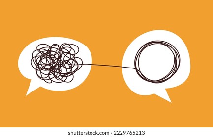 Tangle chaos, psychoterapy concept. Business design in one line, order theory. Doodle graphic spiral solution. Vector object isolated on white background.