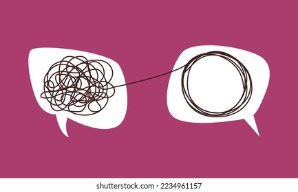 Tangle chaos, psychoterapy concept. Business design in one line, order theory. Doodle graphic spiral solution. Vector object isolated on white background