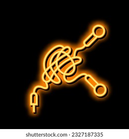 tangle earphone Kabel neon Leuchtzeichen Vektor. Dreieckskabelkabelillustration