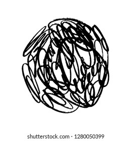 Tangle of lines. Abstract grunge spot, brush strokes, scribble. Universal design, decor element. Chaotic hand drawn sketch, isolated on white background