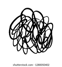 Tangle of lines. Abstract grunge spot, brush strokes, scribble. Universal design, decor element. Chaotic hand drawn sketch, isolated on white background