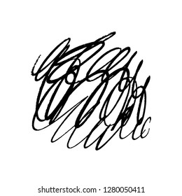 Tangle of lines. Abstract grunge spot, brush strokes, scribble. Universal design, decor element. Chaotic hand drawn sketch, isolated on white background
