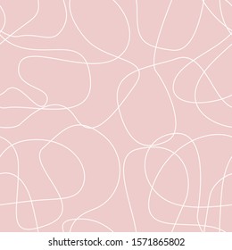 Tangle lines seamless pattern with white thin lines on dusty pink background.  