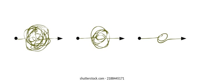 Tangle of lines. Unraveling the path. Psychological concept of solving mental problems. Chaotic messy clew. Simplifying the complex
