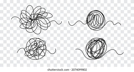 Tangle tangled thread. Doodle illustration of chaotic thread in a circle, scribble line. Yarn, twine in the ball. Hand drawn vector illustration.
