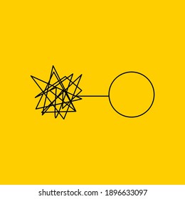 Tangle tangled and untangled. Abstract metaphor, concept of solving problems in business. Vector illustration