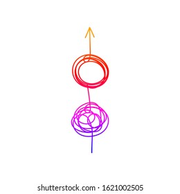 Tangle tangled and untangled with arrow. Abstract metaphor, concept of solving problems in business, psychoterapy icon. Vector illustration