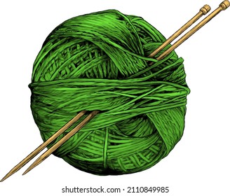 a tangle of thick threads with two stuck spokes, sketch vector graphics color illustration on a white background