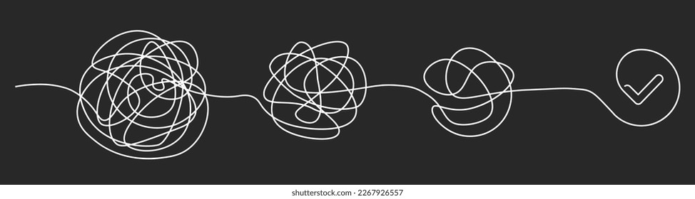 Tangle of thoughts. Psychology solution concept on black background.