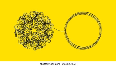 Tangle And Untangle Concept. Psychotherapy, Psychology Doodle Illustration. Coach Abstract Icon. Coaching Sign. Tangled And Untangled Symbol.