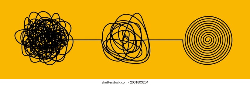 Tangle and untangle, psychotherapy and psychology concept. Tangled vector line illustration. Doodle. Abstract change graphic. Problems solution creative design concept. - Shutterstock ID 2031803234